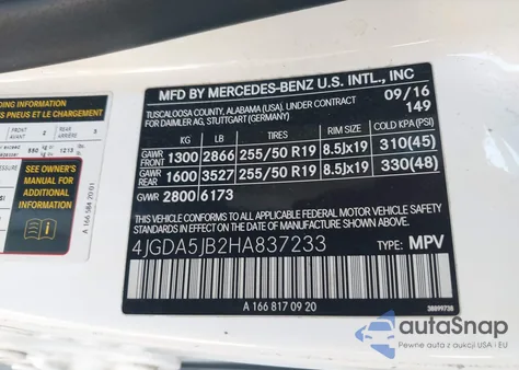 2017 Mercedes-Benz Gle 350 из США, поврежденный, VIN 4JGDA5JB2HA837233